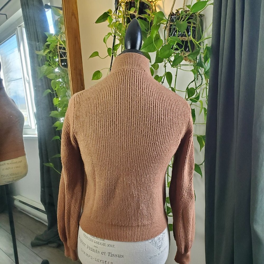 ZARA | Turtleneck Tapered Sleeve Ribbed Bodice Warm Brown Sweater (Size S) - Picture 5 of 8